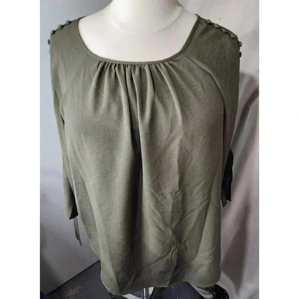 C J Banks Olive Green 3/4 Sleeve Plus Size 2X Top